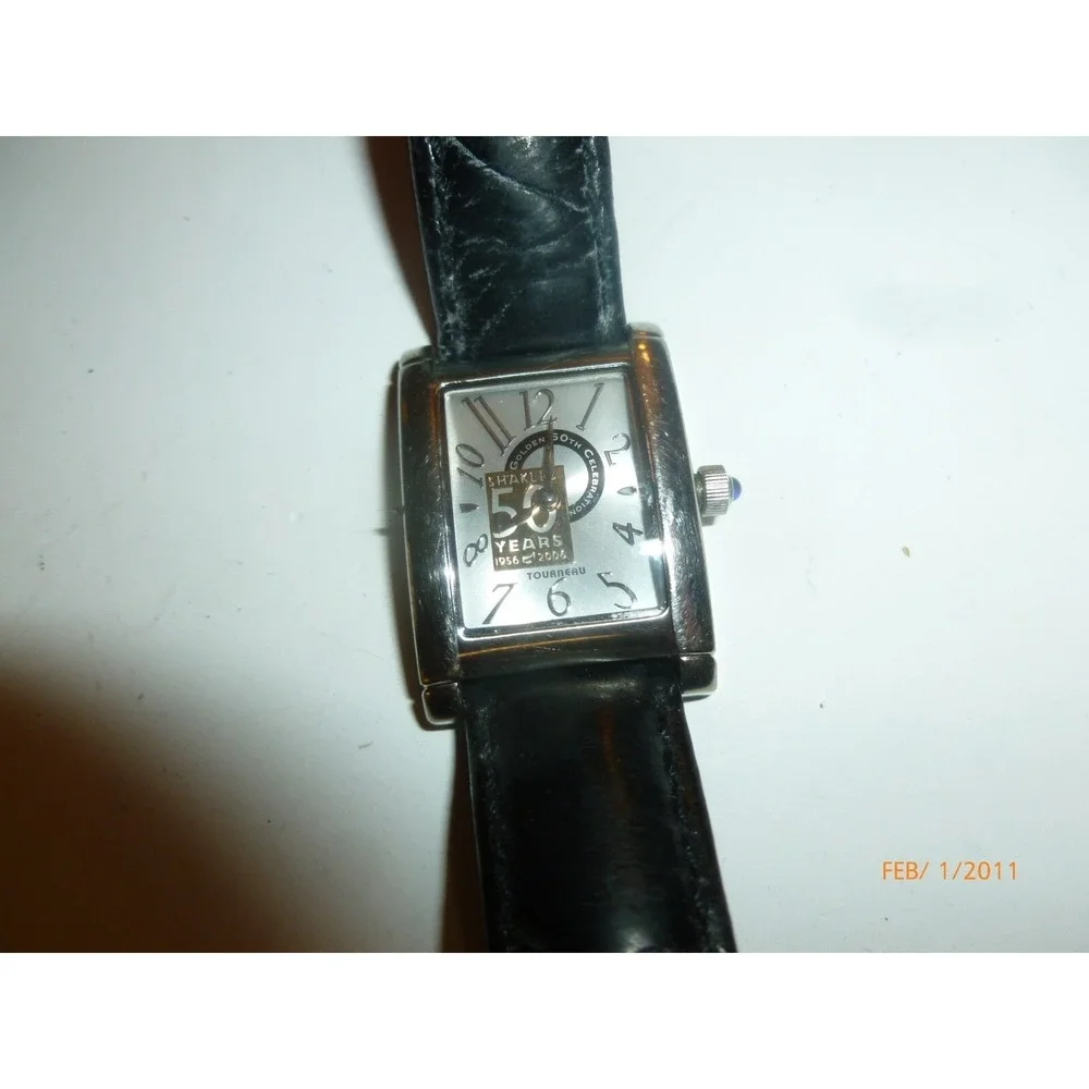 Tourneau Shaklee 50th Anniversary Watch Silver Dial Black Leather Swiss‎ Quartz